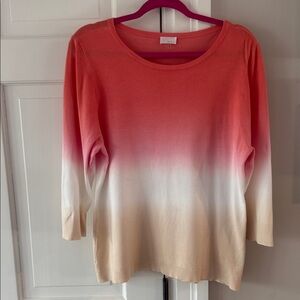 ecru Ombre Scoop Neck Sweater in Coral, White & Tan